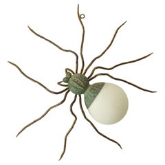 Italian 1950s Copper, Metal and Glass Spider Wall Lamp