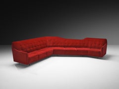 Italian 1950s Corner Sofa in Bright Red Velvet
