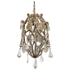 Lampe à suspension italienne des années 1950 en perles de cristal et gouttes