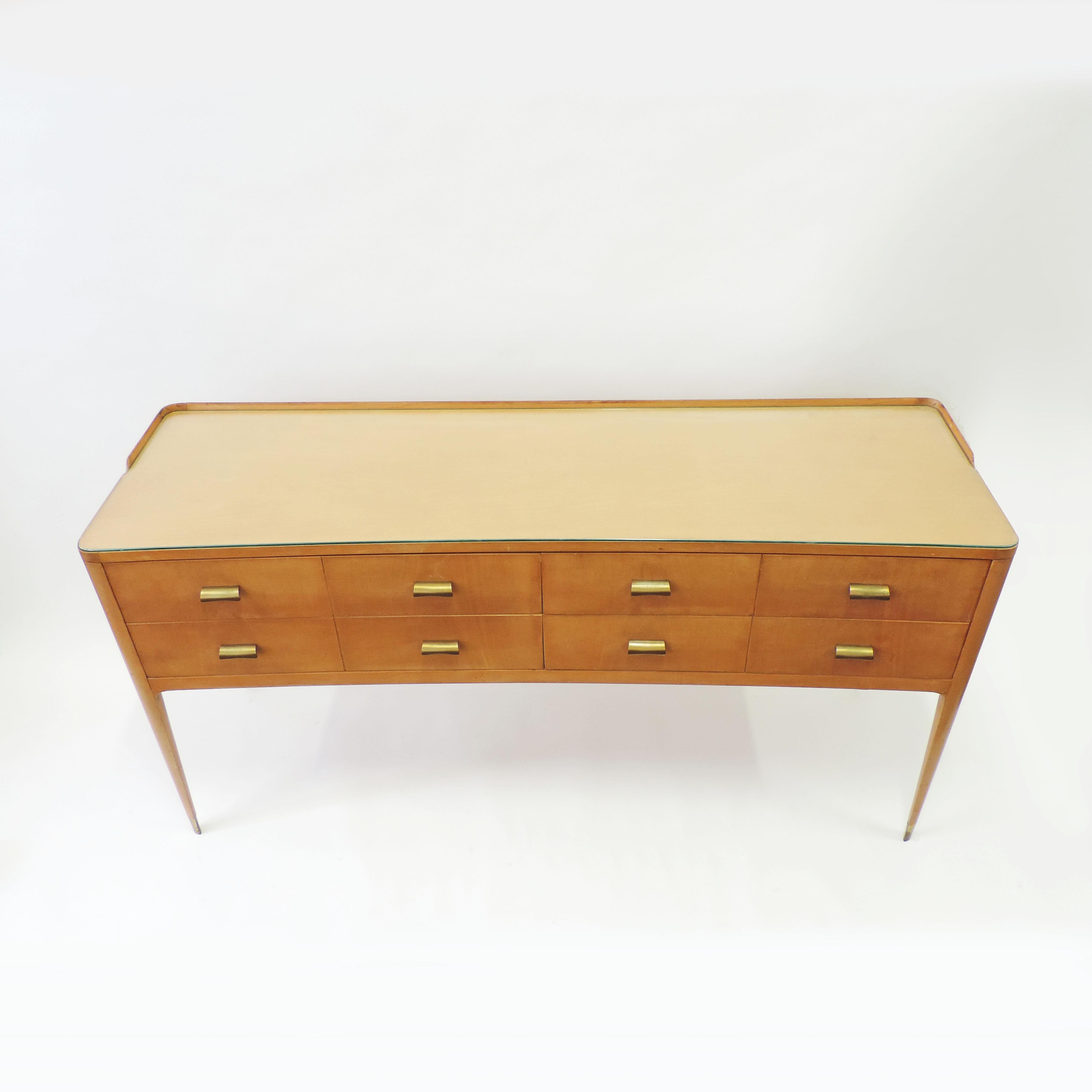 Mid-Century Modern Italian 1950s Curved Wooden Sideboard with Brass Handles