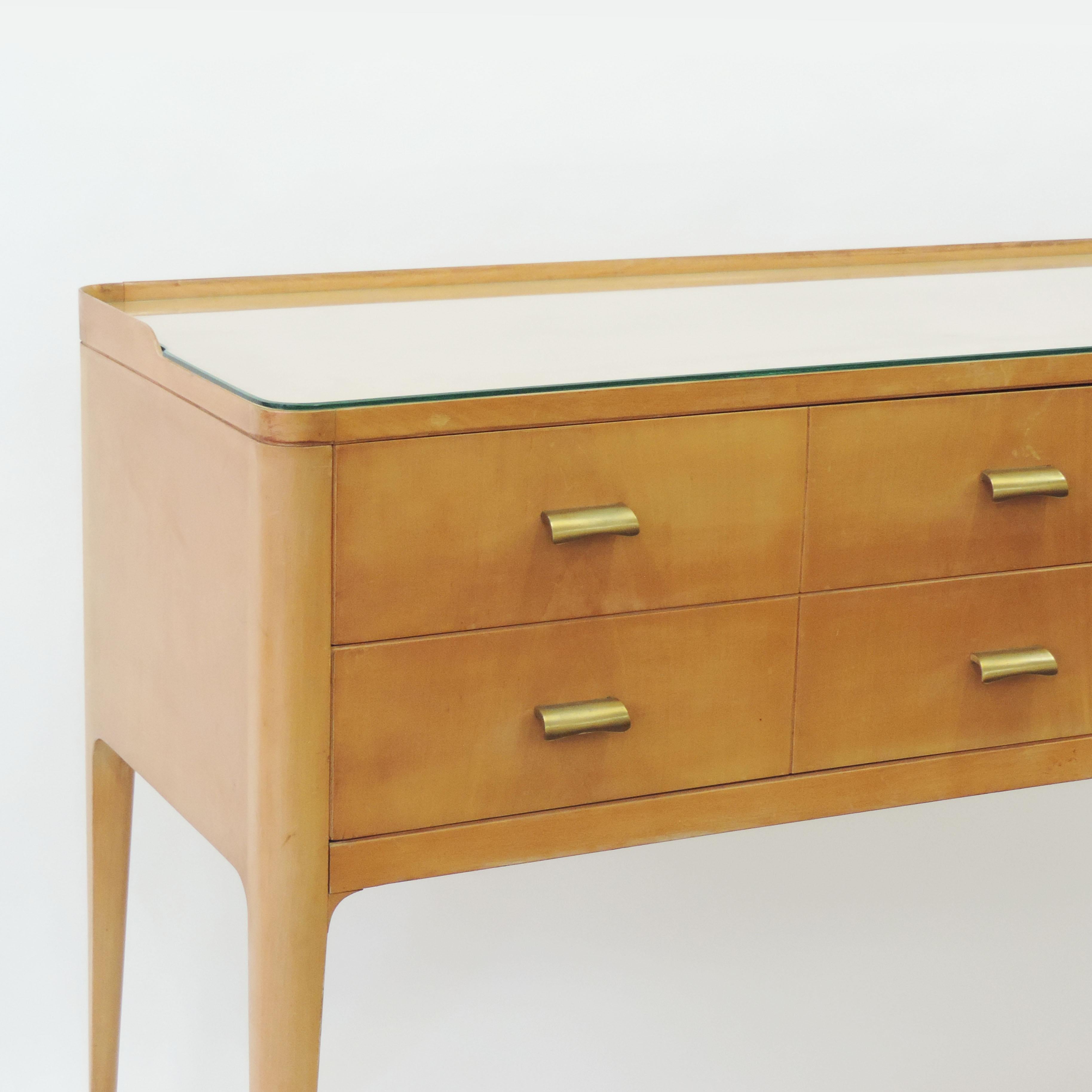 Italian 1950s Curved Wooden Sideboard with Brass Handles 2