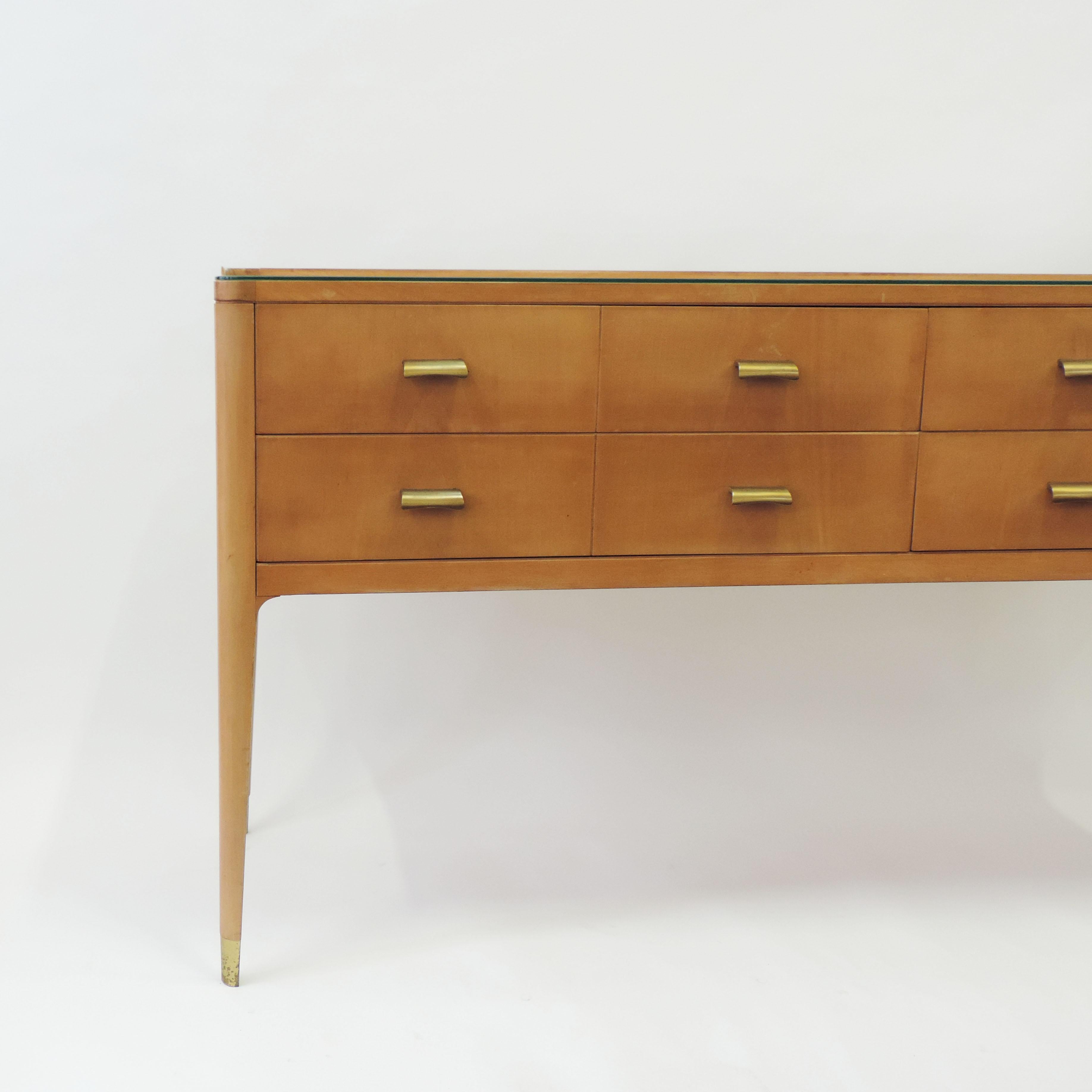 Italian 1950s Curved Wooden Sideboard with Brass Handles 3