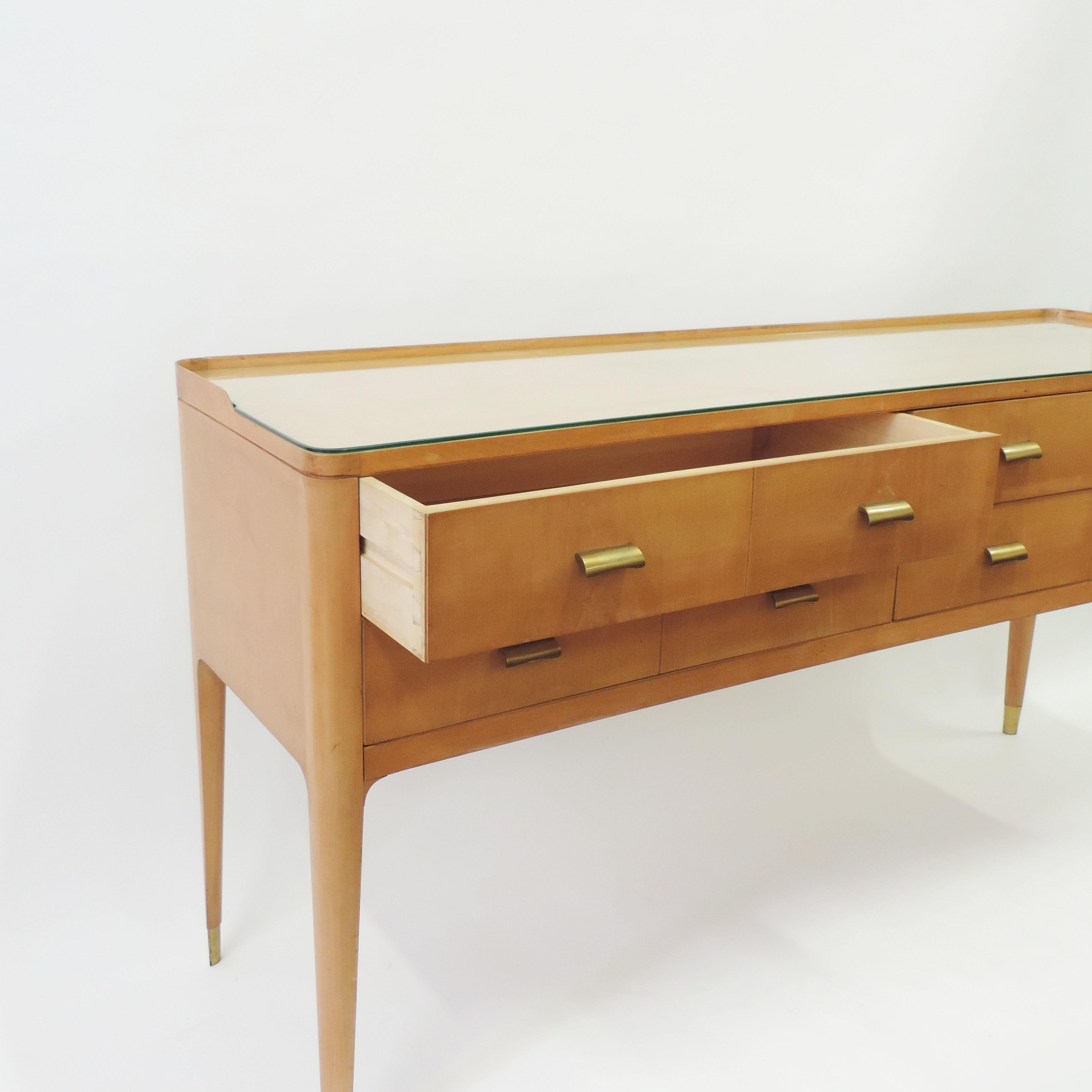 Italian 1950s Curved Wooden Sideboard with Brass Handles 4