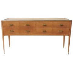 Italian 1950s Curved Wooden Sideboard with Brass Handles