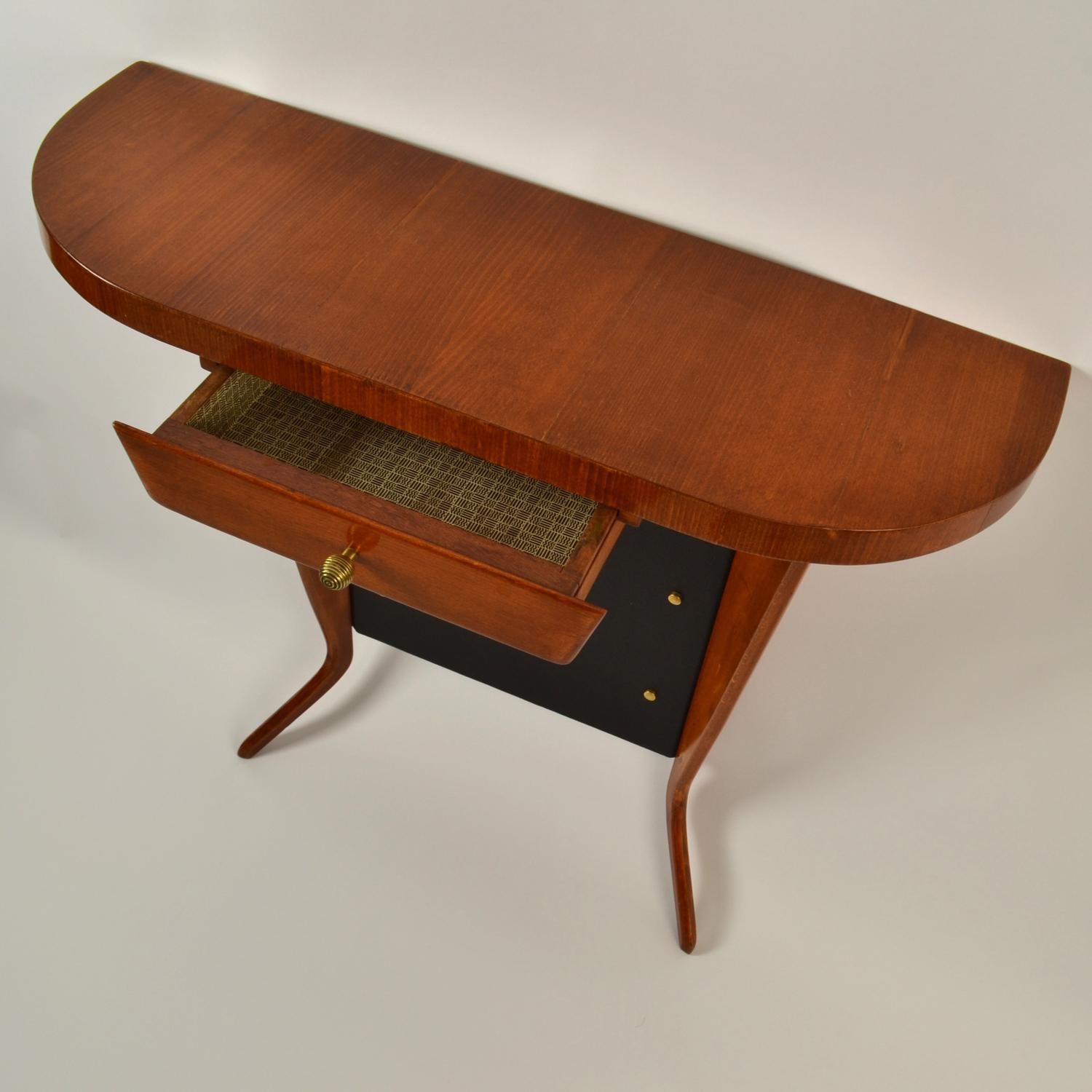 Ottone Tavolo consolle italiano Demi Lune in Wood degli anni '50 in vendita