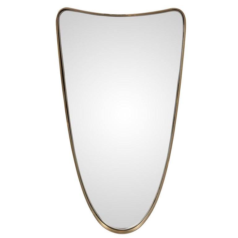European Italian 1950s Design Style Brass Mirror For Sale