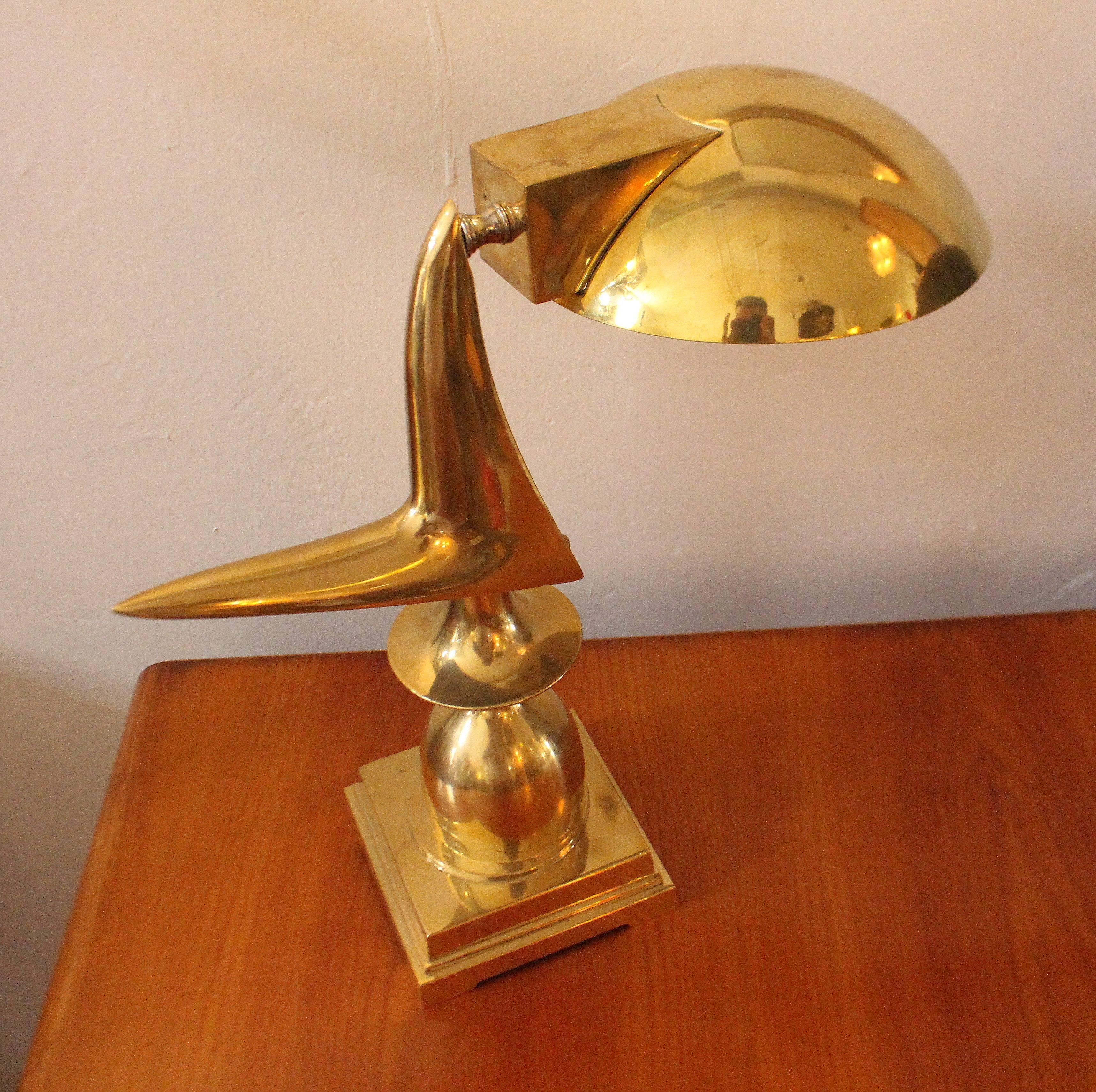 Brass desk lamp.