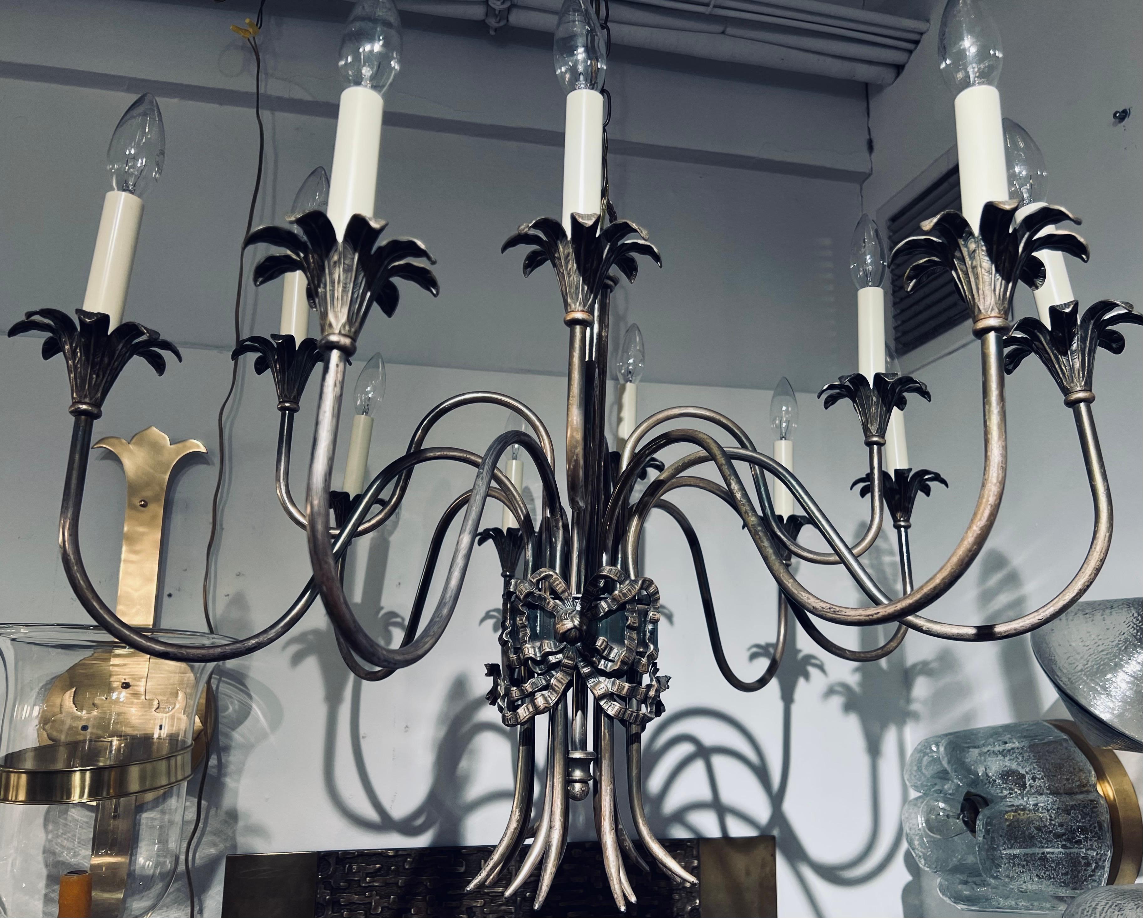 Italian 1950s Empire Silvered Swooping Chandelier For Sale 6