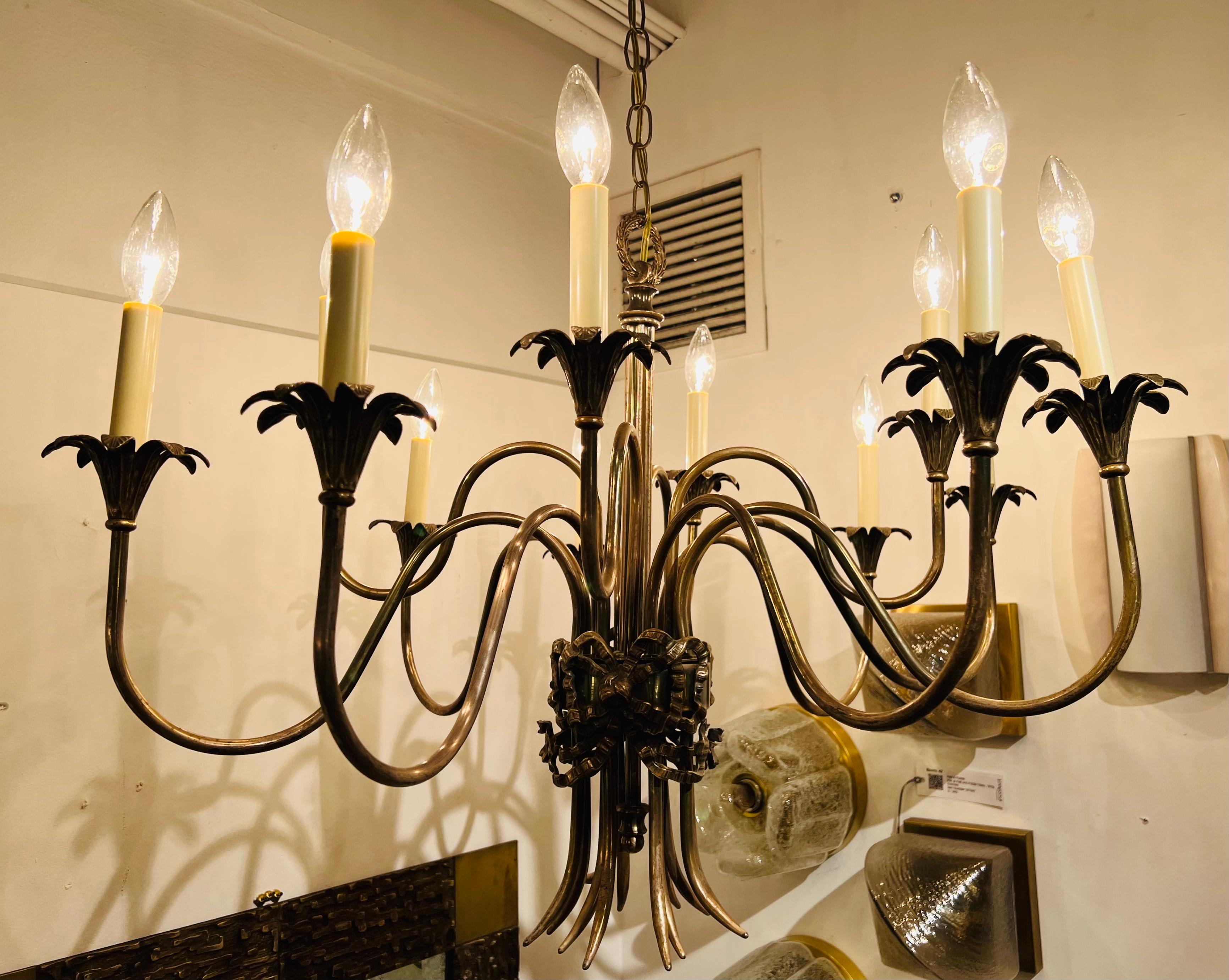 Mid-20th Century Italian 1950s Empire Silvered Swooping Chandelier For Sale