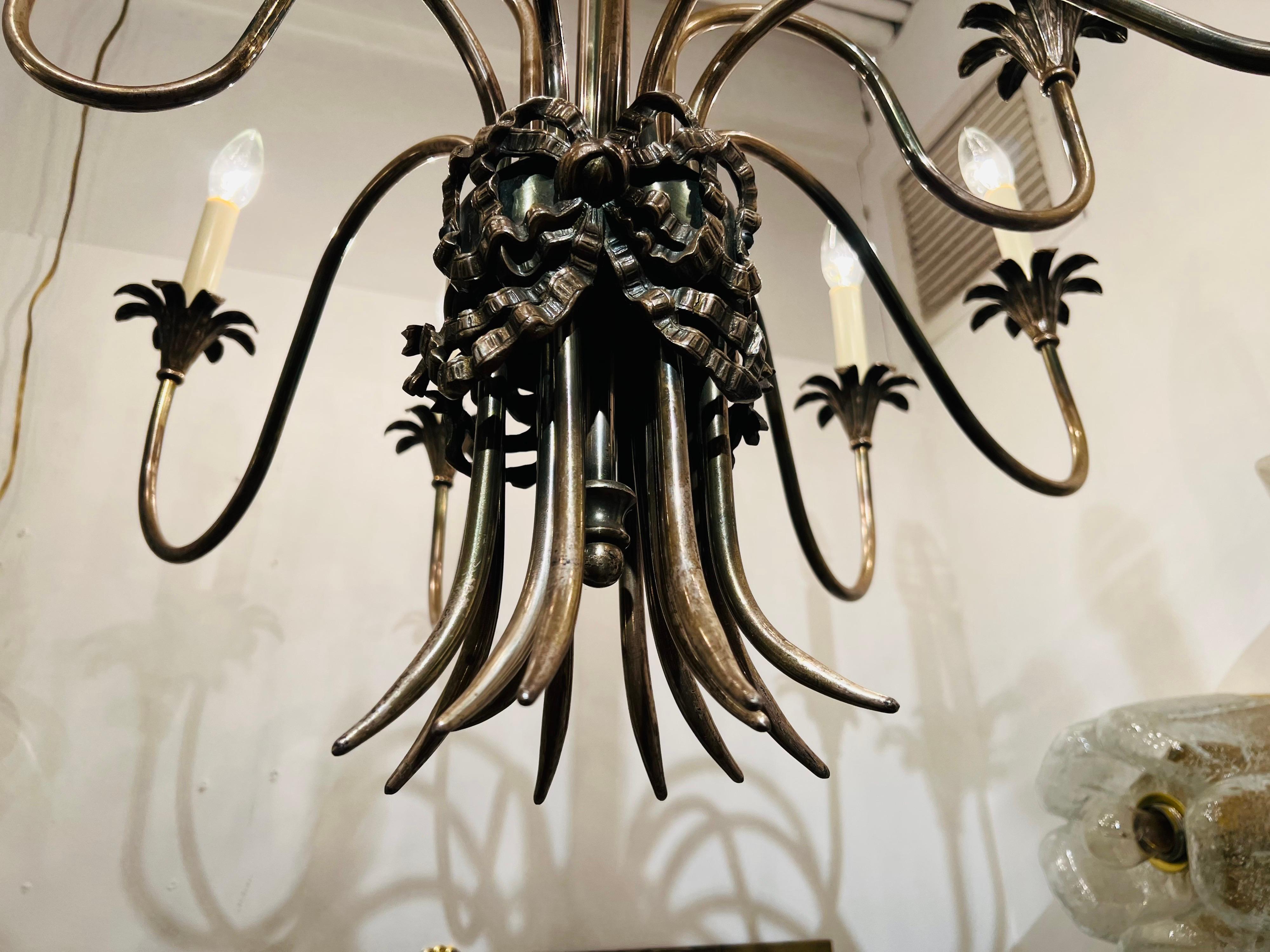 Italian 1950s Empire Silvered Swooping Chandelier For Sale 3