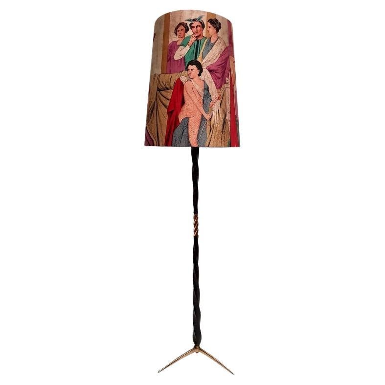Italian 1950s Floor Lamp with Ancient Romans Shade For Sale