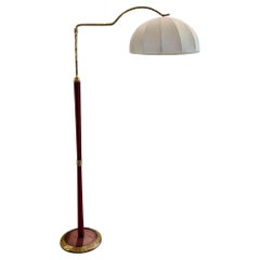 Italian 1950s Floor Lamp, with Red Leather Trim
