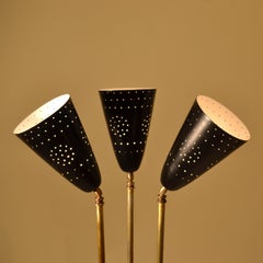 Italian 1950s Floor Lamp with Articulated Black Perforated Shades and Brass