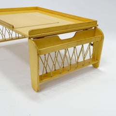 Mesa Bandeja Plegable Italiana de los Años 50 con Tablero Ajustable para Libros de Madera y Cuerda