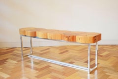 Italian 1950s Fruit Wood Bench with Chrome Base