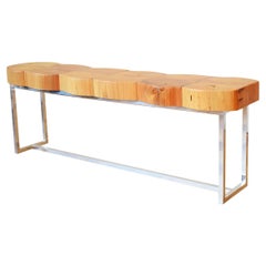 Italian 1950s Fruit Wood Bench with Chrome Base