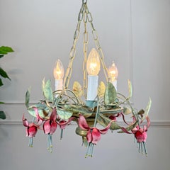 Italian 1950's Fuchsia Flower Tole Chandelier