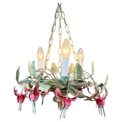 Lustre italien des années 1950 en tôle fleurie fuchsia