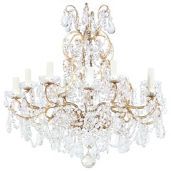 Italian 1950s Gilded Iron And Crystal Chandelier