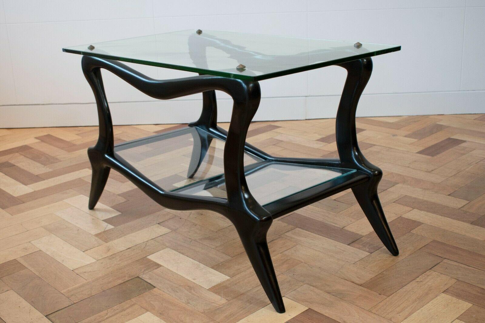 20th Century Wood Sculptural Coffee Table, Italian, Glass and Ebonised Wood, 1950's 