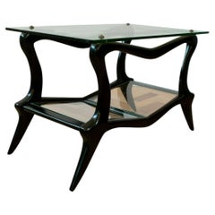 Retro Wood Sculptural Coffee Table, Italian, Glass and Ebonised Wood, 1950's 