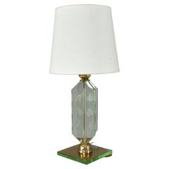 Lampada da tavolo italiana anni '50 in vetro con incisione a fiore stile Fontana Arte
