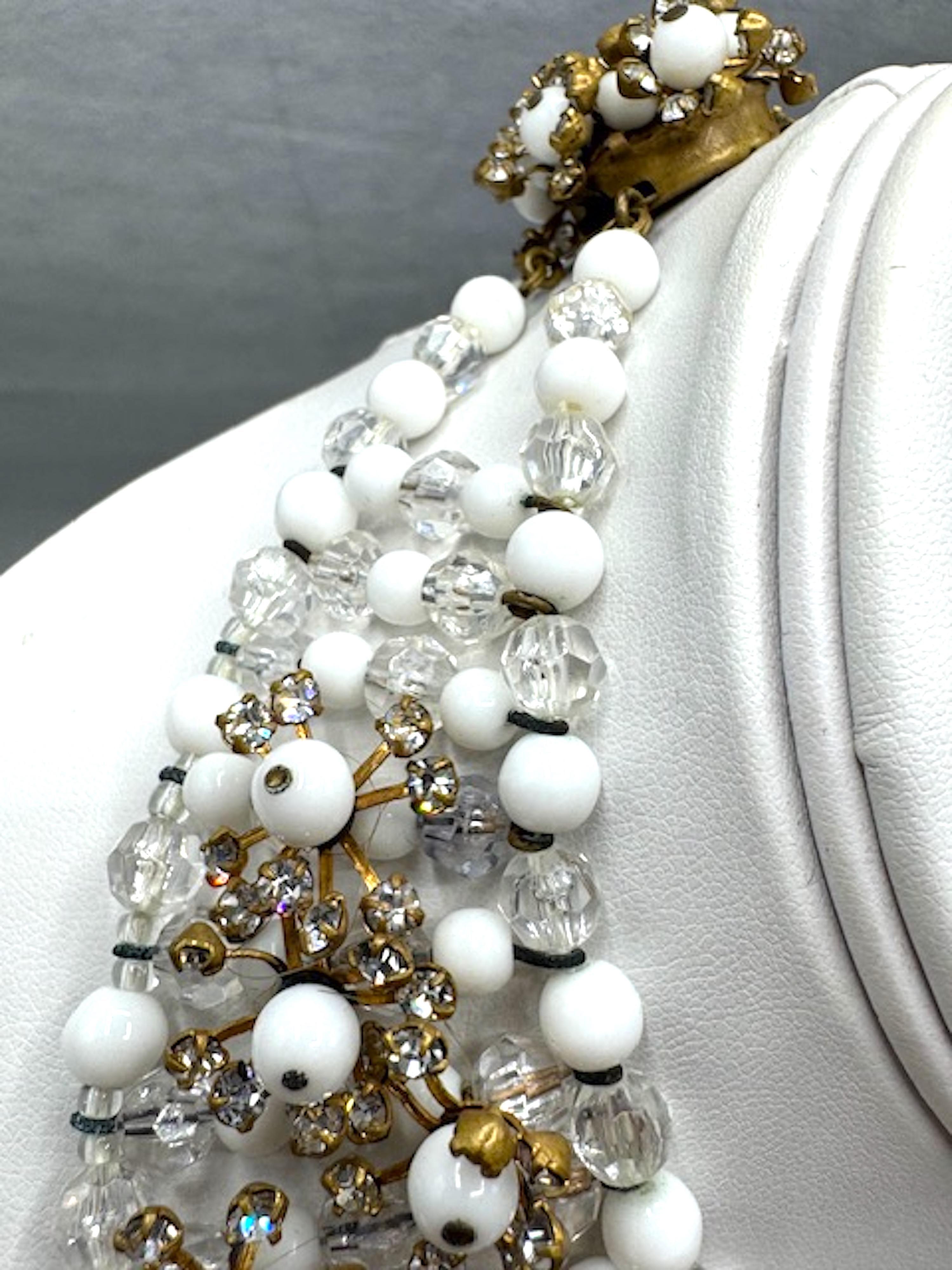 Italian 1950s Gold, Rhinestone & White Bead Collar Necklace, Bijoux LoSa For Sale 12
