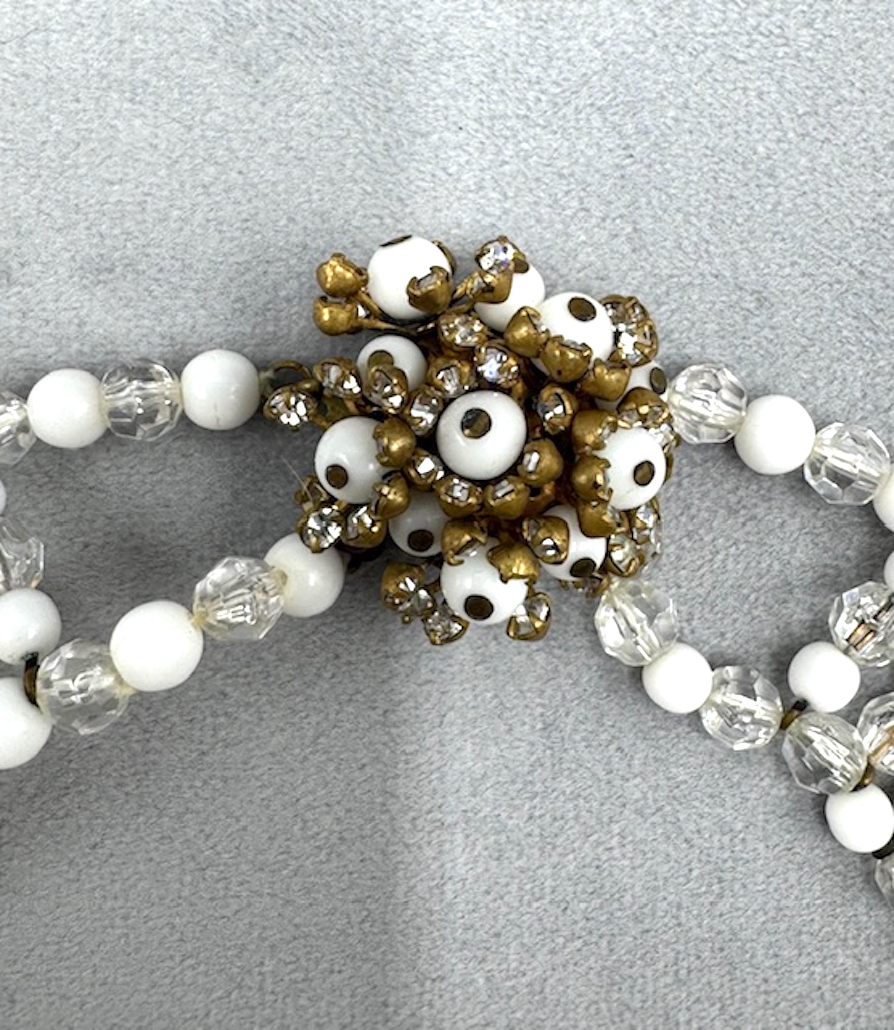 Italian 1950s Gold, Rhinestone & White Bead Collar Necklace, Bijoux LoSa For Sale 1