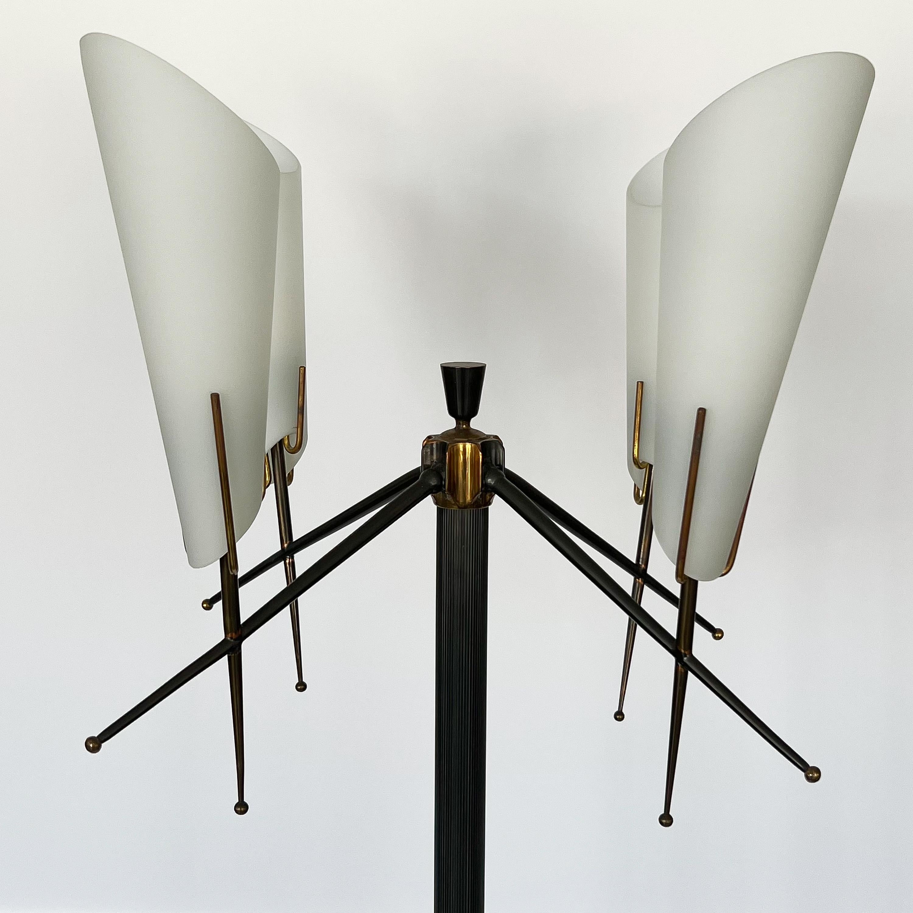 Italian 1950s Gunmetal and Brass Four Light Floor Lamp 1