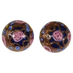 Italian 1950s Hand-Painted Murano Glass Floral Clip-On Earrings