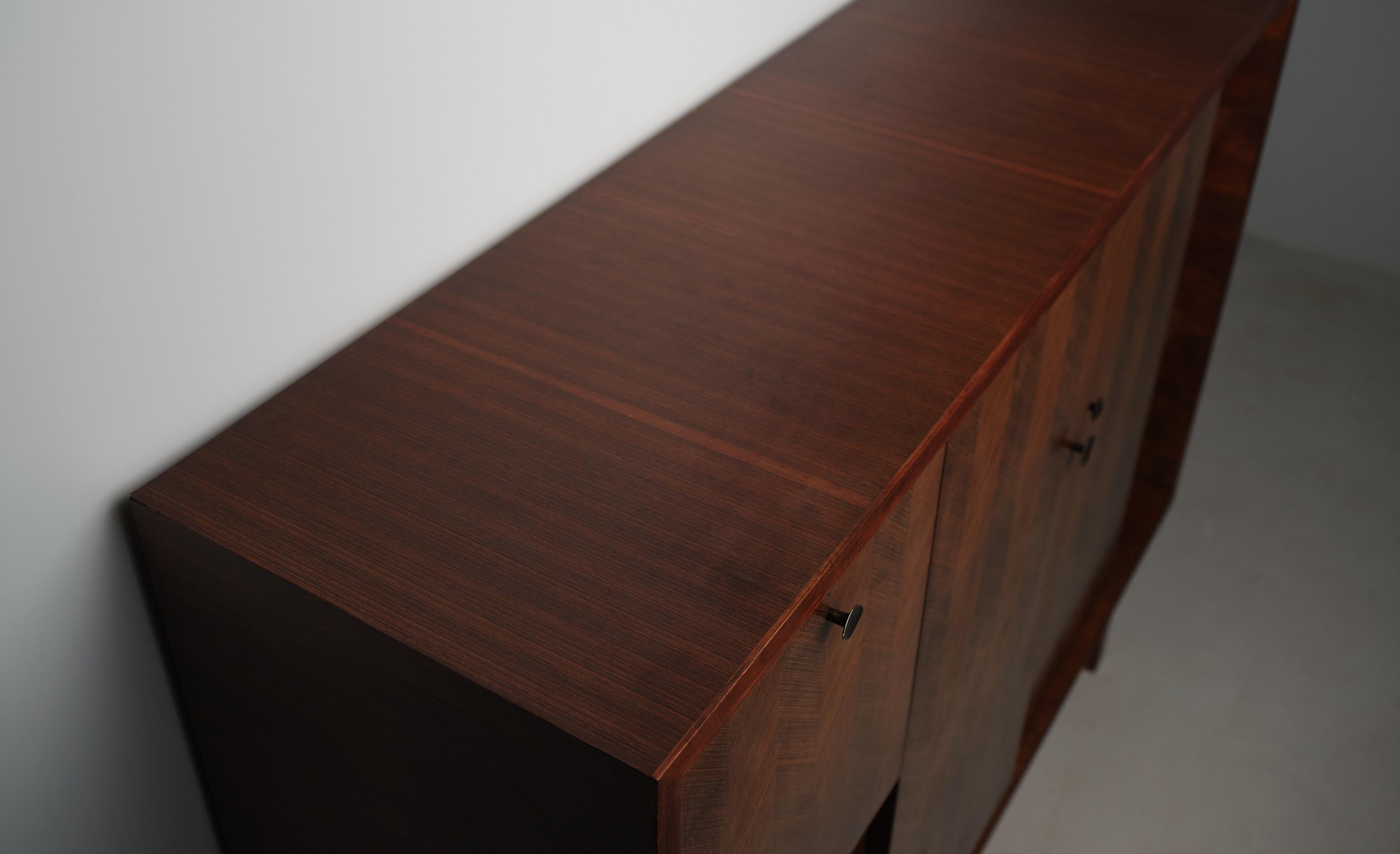 Italian 1950s High Cabinet with Chevron Veneer and Functional Storage For Sale 4