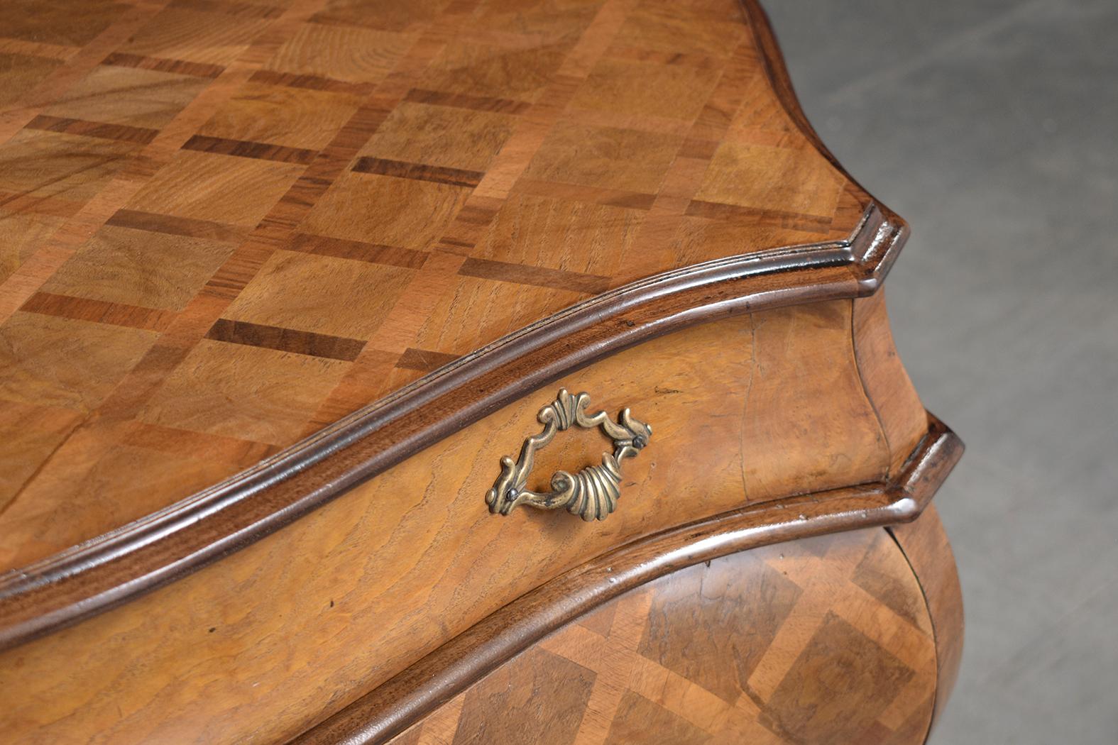 Mid-20th Century Italian Vintage Commode: Restored Wood and Marquetry Veneer Bombay Chest