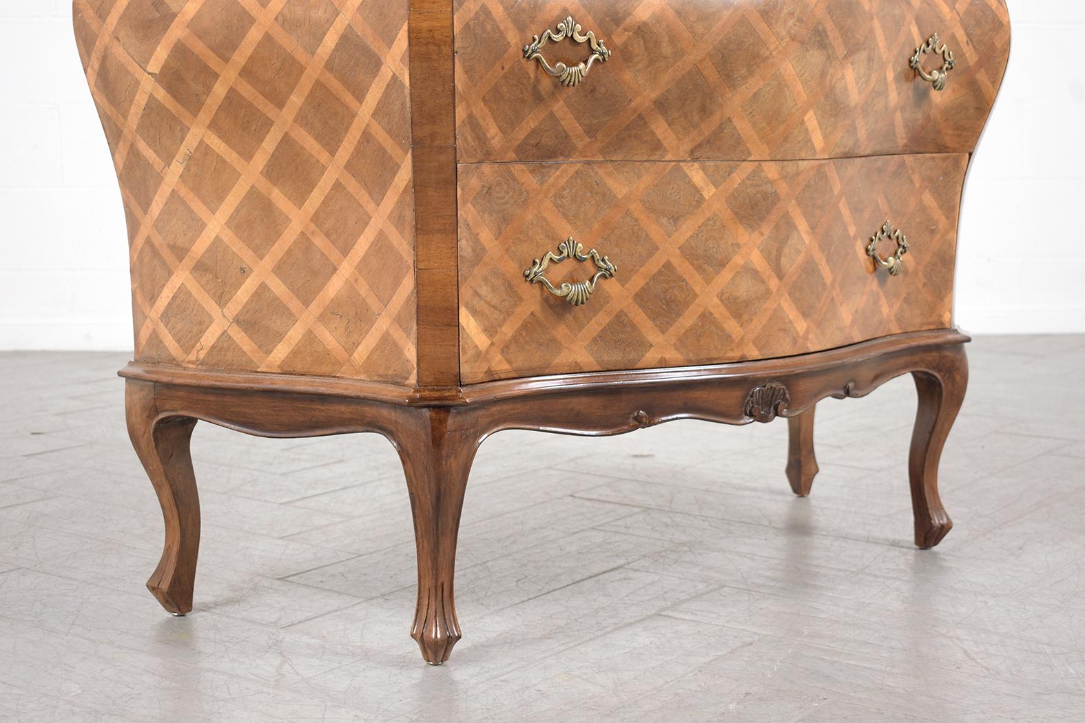 Lacquer Italian Vintage Commode: Restored Wood and Marquetry Veneer Bombay Chest
