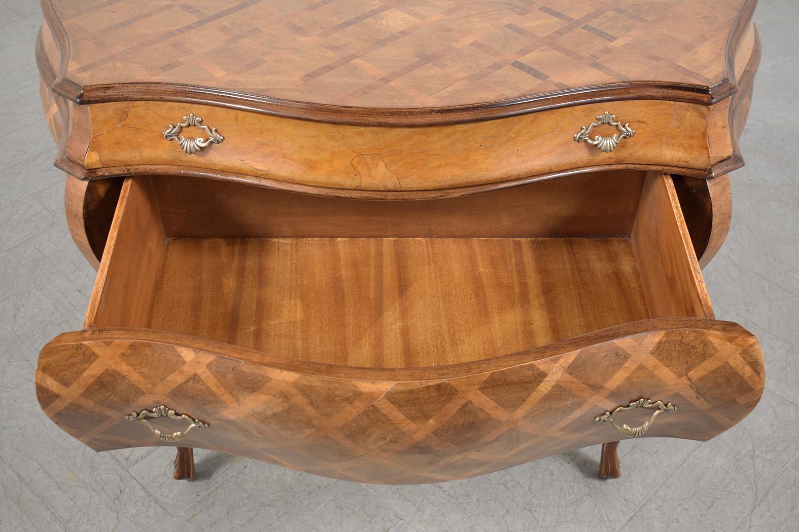 Italian Vintage Commode: Restored Wood and Marquetry Veneer Bombay Chest 4
