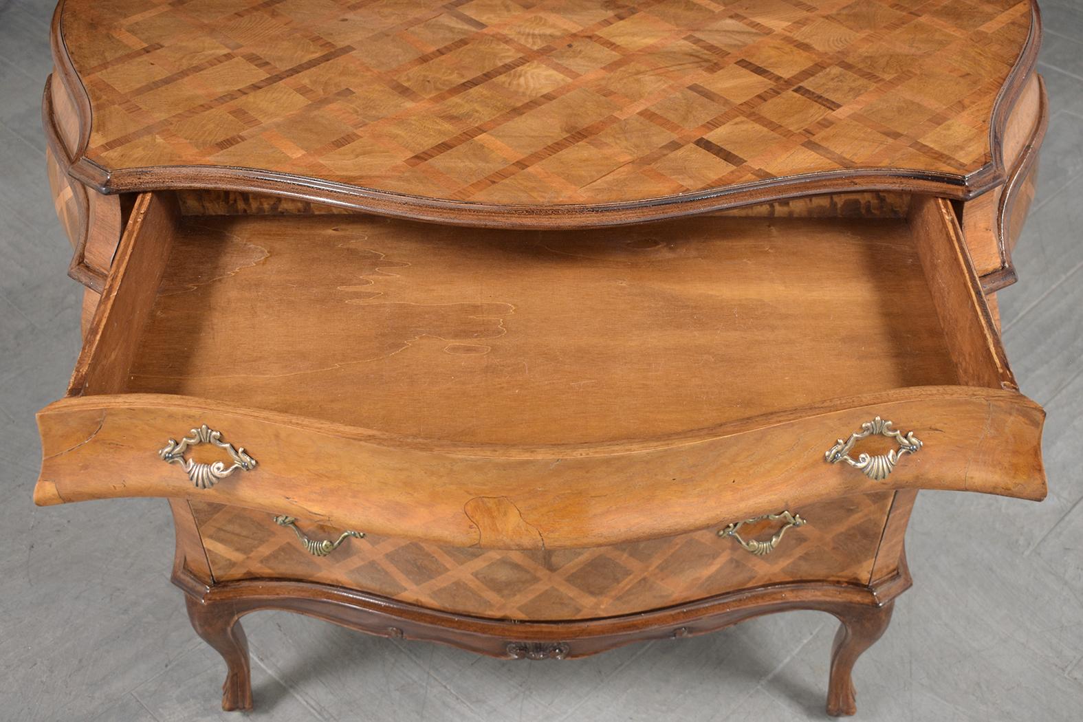 Italian Vintage Commode: Restored Wood and Marquetry Veneer Bombay Chest 3