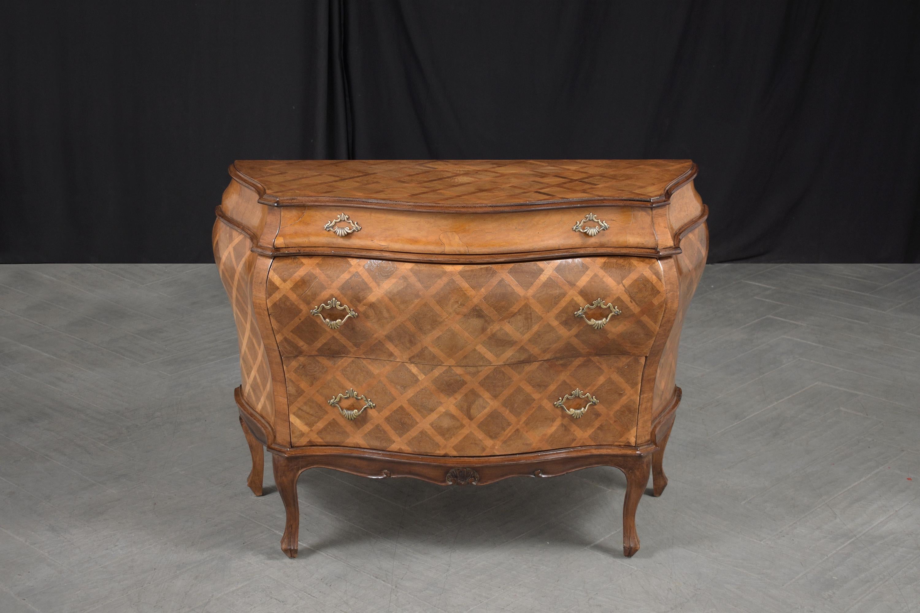 Italian Vintage Commode: Restored Wood and Marquetry Veneer Bombay Chest 1
