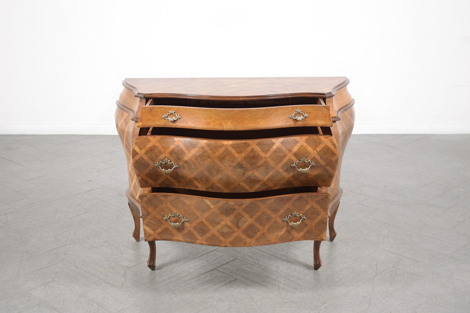 Italian Vintage Commode: Restored Wood and Marquetry Veneer Bombay Chest 2