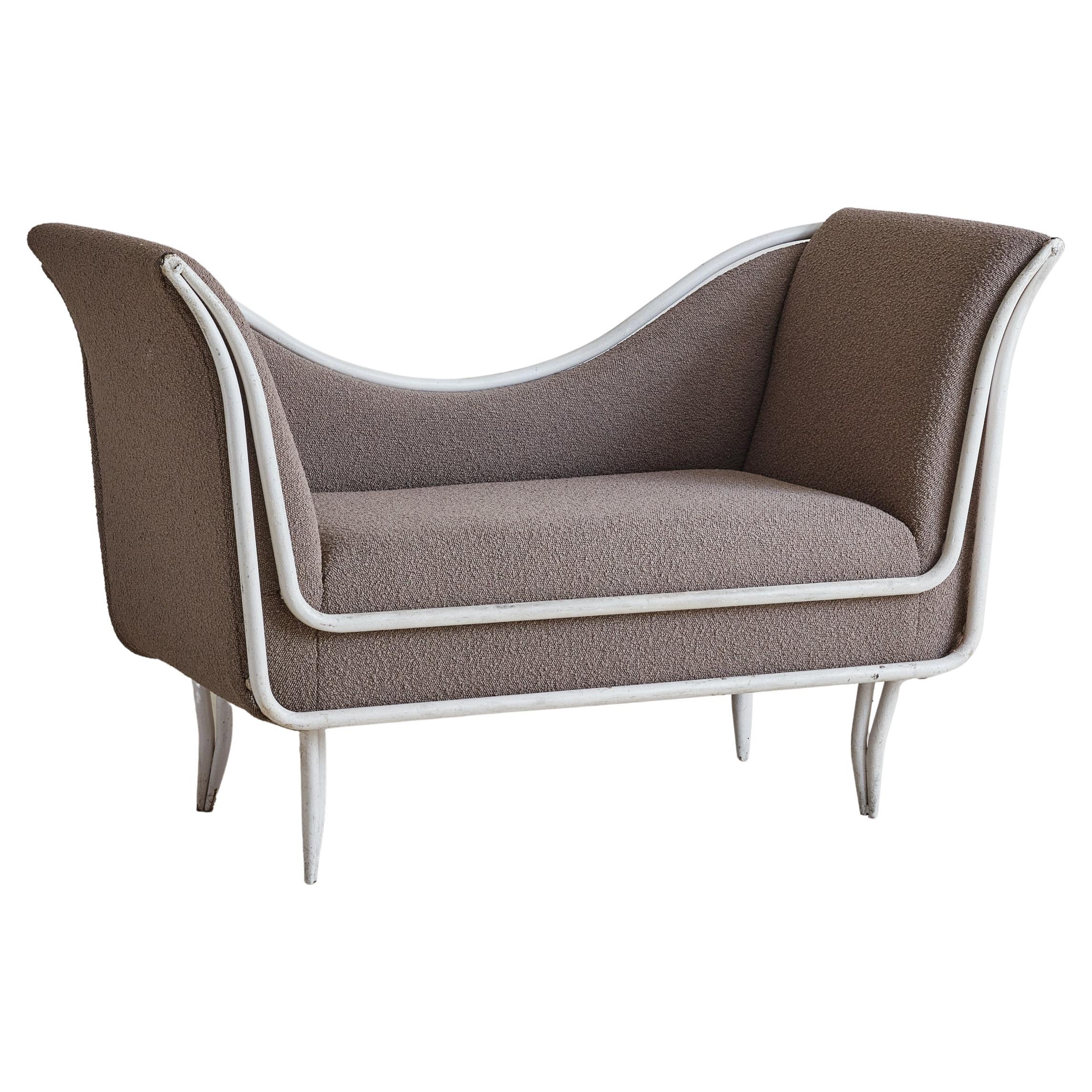 Daybed Italiano de Hierro de los Años 50 en Boucle Marrón Cálido en venta