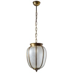 Italian 1950s Lantern, Brass and Textured Glass