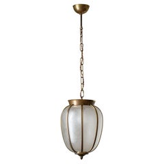 Italian 1950s Lantern, Brass and Textured Glass
