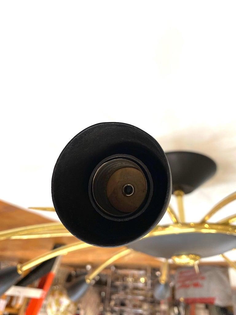 Italian 1950s Large Brass & Black Enamel Star-Burst Ceiling Mount Light 5