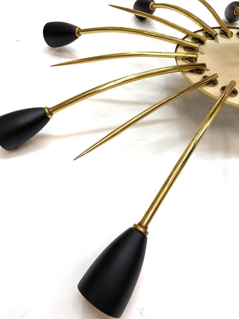 Italian 1950s Large Brass & Black Enamel Star-Burst Ceiling Mount Light 6