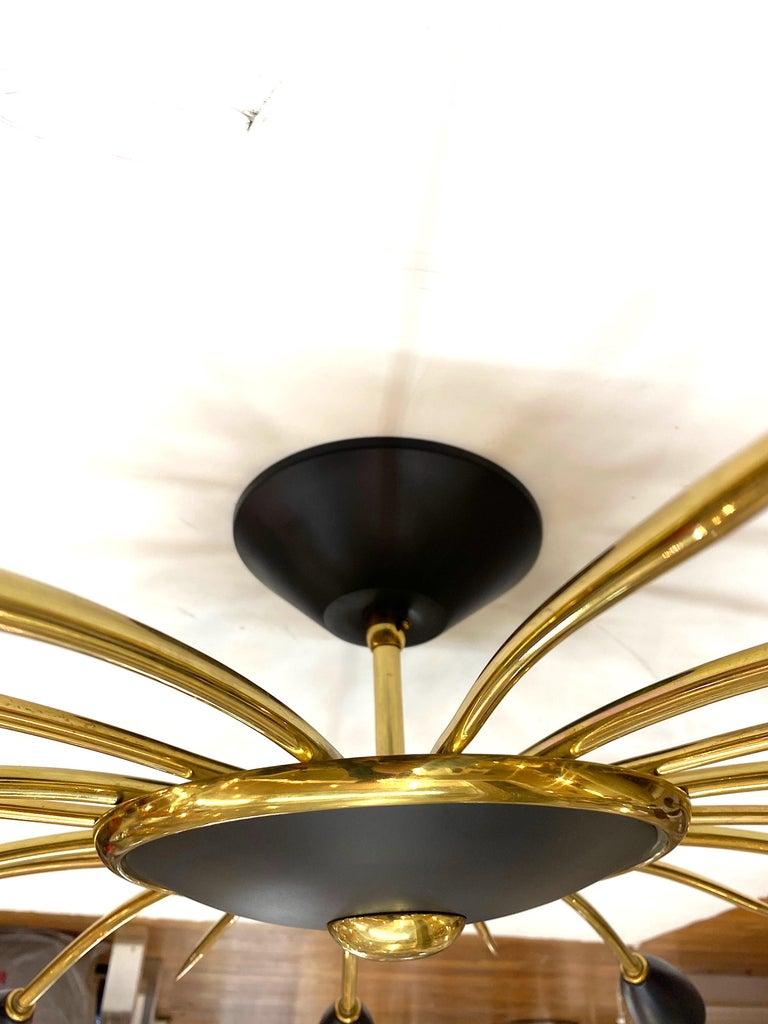 Mid-Century Modern Italian 1950s Large Brass & Black Enamel Star-Burst Ceiling Mount Light
