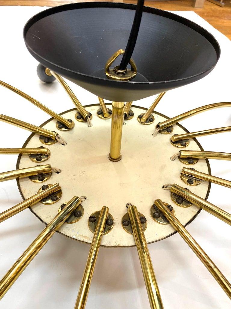 Mid-20th Century Italian 1950s Large Brass & Black Enamel Star-Burst Ceiling Mount Light