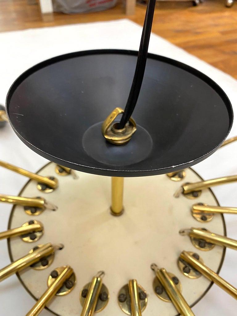 Italian 1950s Large Brass & Black Enamel Star-Burst Ceiling Mount Light 1