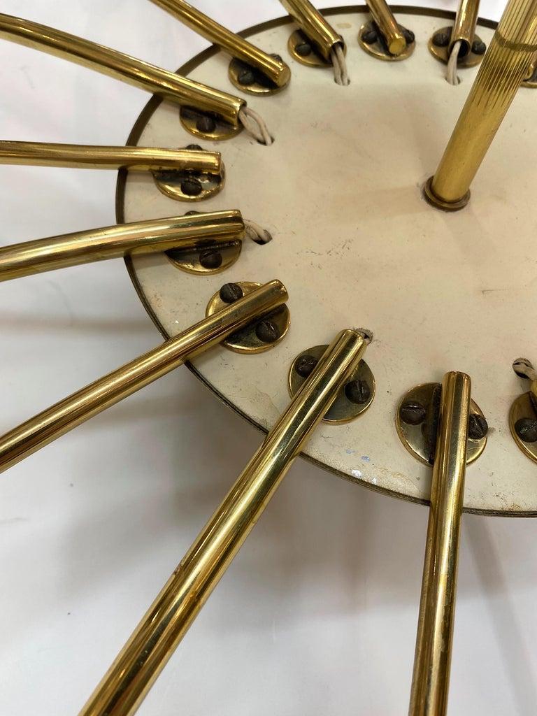 Italian 1950s Large Brass & Black Enamel Star-Burst Ceiling Mount Light 3