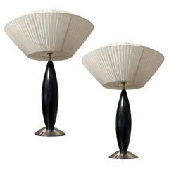Italian 1950s Large Conical Pair of Tables with Large Lampshades