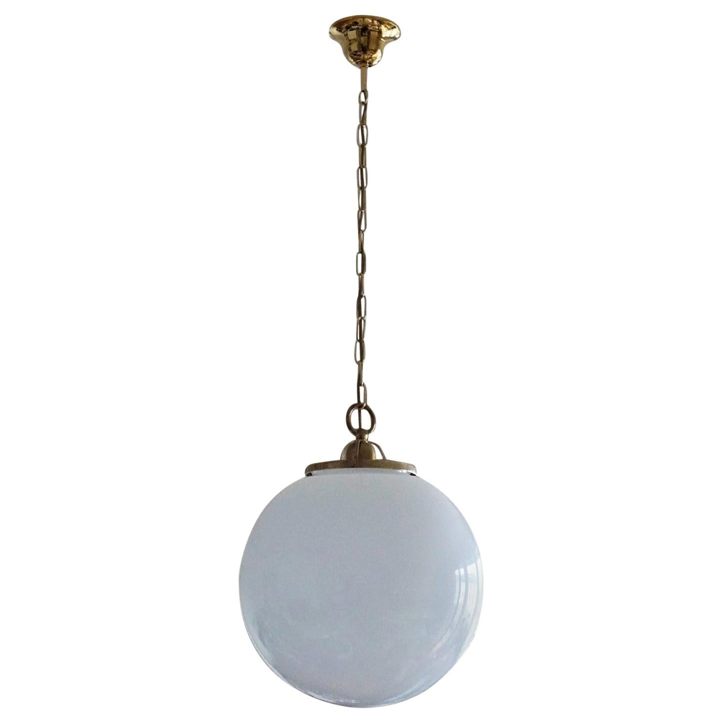 Italian 1950s Large Hand Blown Opaline Glass Pendants For Sale