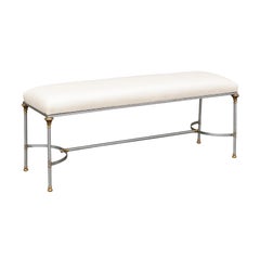 Italian 1950s Maison Jansen Style Steel and Brass Bench with Floriform Capitals