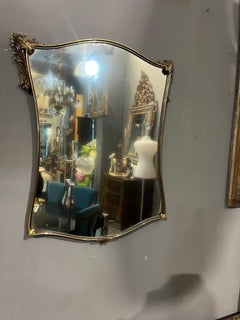 Italian 1950s Mid-Century Brass Wall Mirror with Sculpted Frame